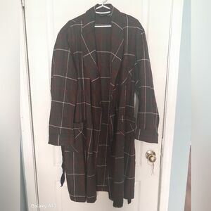Sears Dark Plaid Trench Coat (Men House Coat)